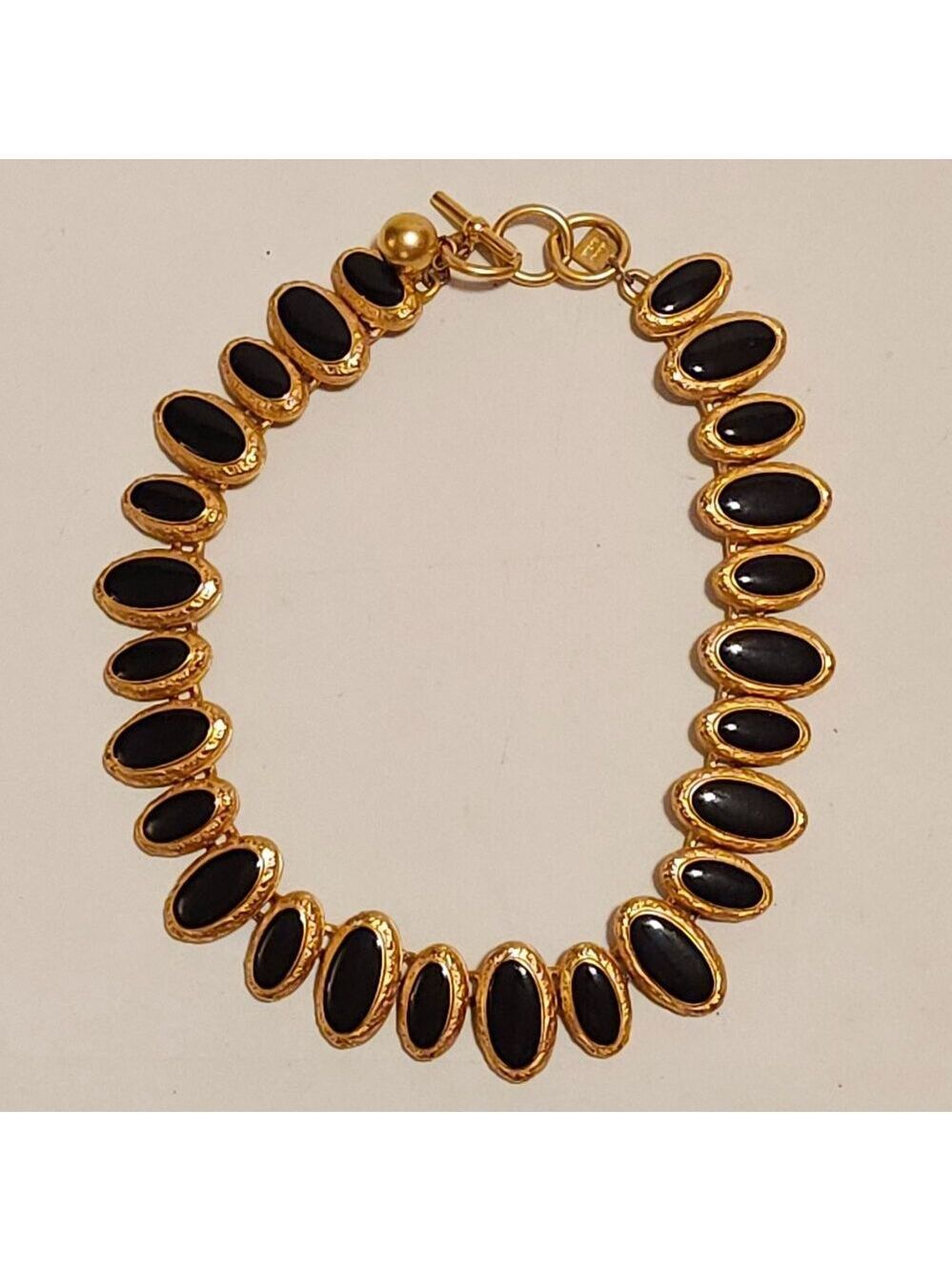 Vintage Anne Klein brushed gold necklace with Black Opal
